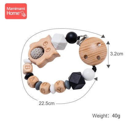 1Pc Wooden Pacifier Chain Clips Personalized Dummy Clip Baby Teether Rodent Animal Nipple Holder Silicone Beads Children’s Goods